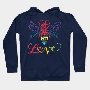 Gay Pride Rainbow Bee, Be Love Hearts LGBT Gifts Hoodie